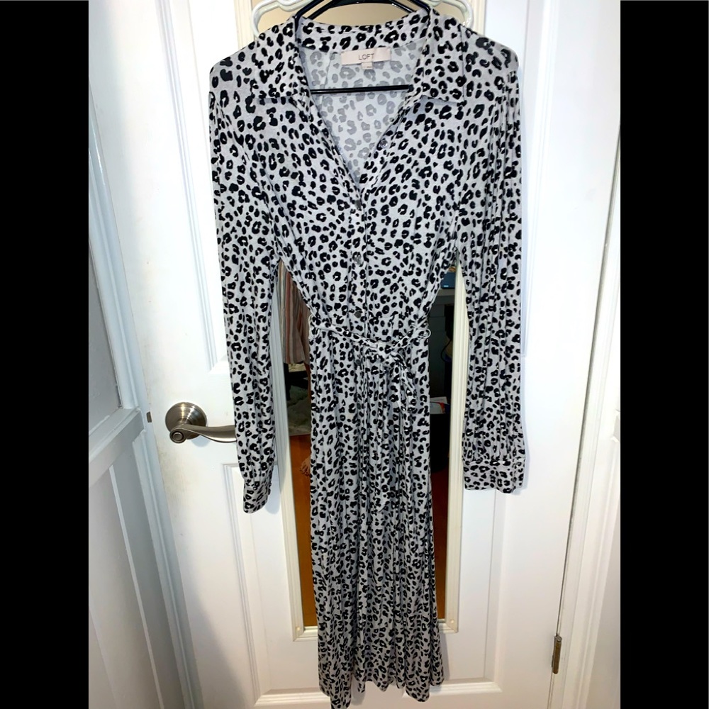 Loft MIdi leopard print  shirt dress